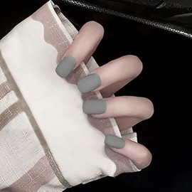 Faith Force Nail Tips, Short Square, Plain, 24 Pieces, For Everyday Commutes, Commutes, School Entrance Ceremonies, Graduation Ceremonies, Dating, Cute, False Nail Supplies, Short Decoration, Perfect for Nails (Gray)