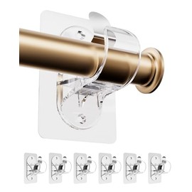 ANDGOO Paquete de 6 soportes adhesivos para barra de cortina, soportes para barra de cortina sin perforación, colgador de cortina apto para inquilinos, se ajusta a barras de 0.5" a 1.2" (1.27 a 3 cm