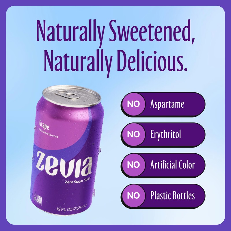 Zevia Zero Sugar Soda, Grape, 12 oz Cans (24-Pack) –