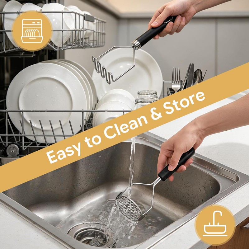 2PCS Stainless Steel Potato Masher with Ergonomic Handle for Mashed