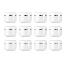 HUATEEN 12 x White Empty Jars, Plastic Sample Container, Round Lip Balm Jar