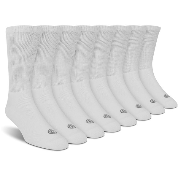 Doctor's Choice Diabetic Socks for Men, Seamless Crew Socks with Non-Binding Top, Provides Extra Comfort for Gout, 4-Pairs, White, Large, Size 10-13