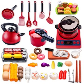 61 Piezas Cocina de Juguetes para Niñas Juego de Jguetes de Cocina con Platos coloridos, Regalos para Aprendizaje de Educación Temprana, Juego Trastes