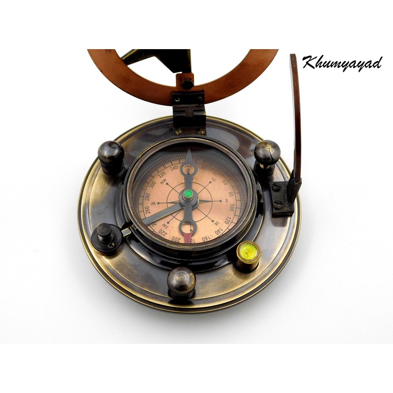 KHUMYAYAD Handmade Brass Sundial Compass Fully Functional with Pure Leather