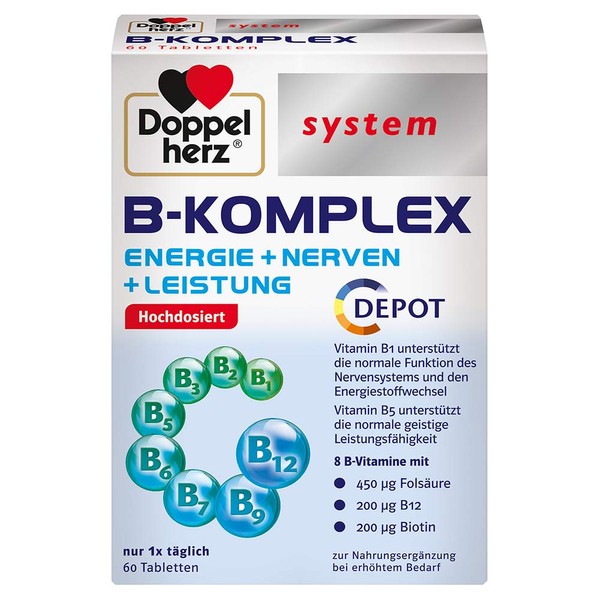 Doppelherz System B-Komplex - Energy + Nerves + Performance - B Vitamins Support the Normal Function of the Nervous System and Normal Energy Metabolism - 60 Tablets