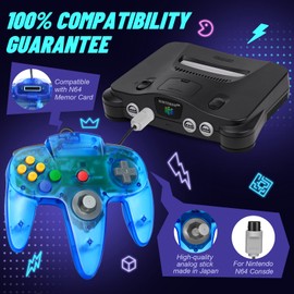 2 Pack FISUPER Wired N64 Controller Classic Gamepad Joystick for N64 Console (Clear Green + Clear Blue)