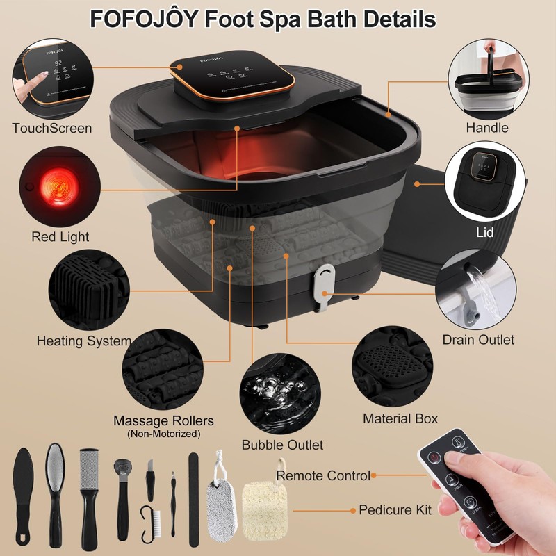 FOFOJÔY Collapsible Foot Spa Bath with Heat and Massage Roller,