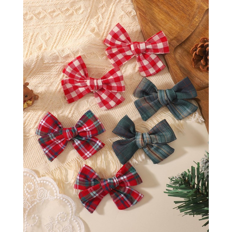 10 Pcs Christmas Hair Bows for Girls, Plaid Holiday Hair