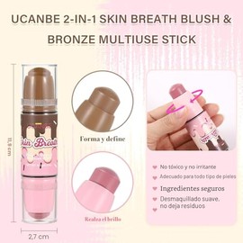 UCANBE - Barra de rubor y bronceador 2 en 1, maquillaje facial en crema (02 rosa rosa) | Blendable Stick for Blush, Bronzer, Contour & Lips. Vegan, Tr