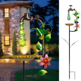 Bshine Solar Garden Decoration Outdoor Light - Water Drop Metal Hummingbird Stake,Waterproof Garden Decor Path,Lawn and Yard Art Gift for Moms,Mother's Day Gift, Green