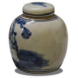 ChinaFurnitureOnline Porcelain Oriental Spice Jar with Lid, Chinoiserie in Blue and White Glaze