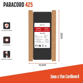 Brotree Paracord 3 mm 15 m 100% Nylon Rope Cord Type II Paracord 425 with 3 Cores for Survival, Outdoor, Bracelet, Crafts, Breaking Load 192 kg (Black)