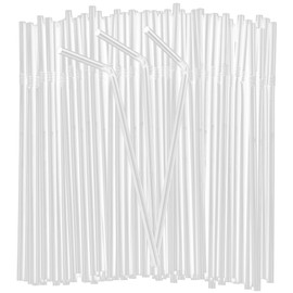 150PCS Disposable Plastic Drinking Straws - Flexible Straws Disposable Long Colorful PP Plastic Striped Assorted Colors for Home Use Milk Juice Drinks(CLEAR)