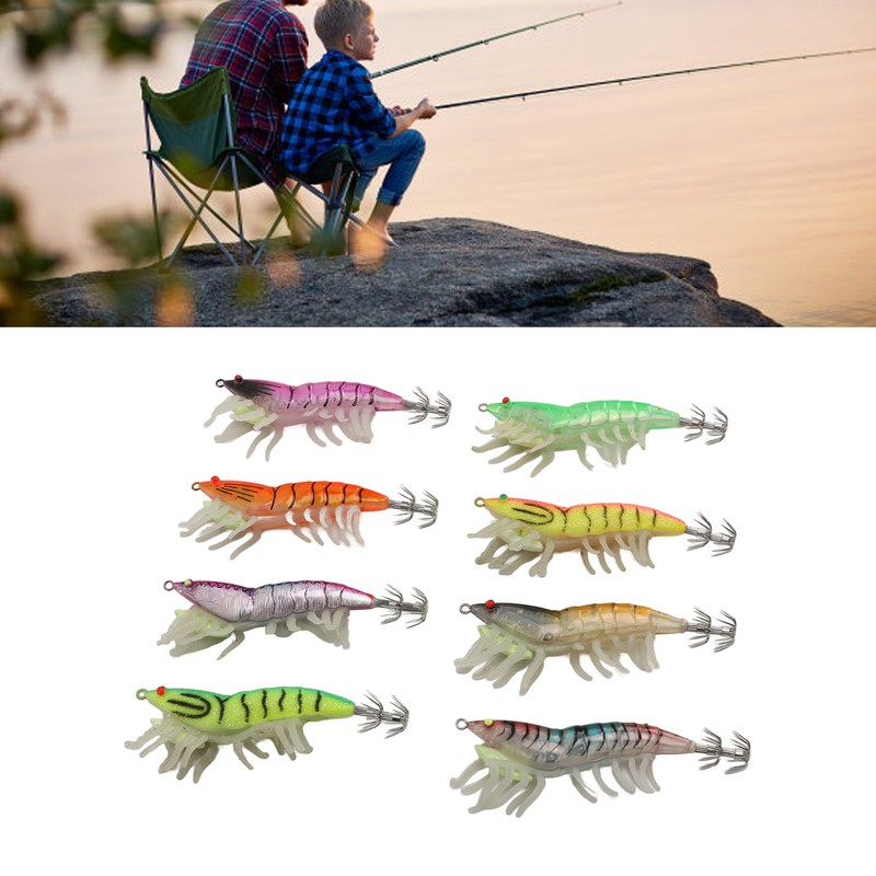 8pcs Shrimp Lures Luminous Silicone Realistic with Sound Beads Shrimp