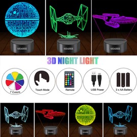 3D Star Wars Lamp -3 Patterns Night Light with Timing Remote Control and 16 Color Changing Decor lamp, Star Wars Toys Birthday for Boys Men Kids Fans