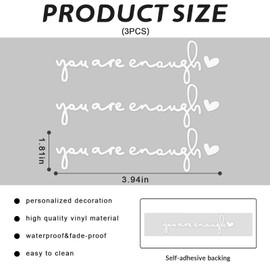 3PCS You are Enough Car Mirror Decal Decor,Rearview Mirror Sticker for Women,Car Mirror Vinyl Stickers,Water Bottle Stickers,Self Love Sticker,Rearview Mirror Accessories (White*3, You are Enough)