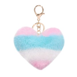 Women's Heart Puffball Keychain Faux Fur Pom Pom Keyholder Bag Accessory Keyring Backpack Charms for Girls(Multicolor-L)