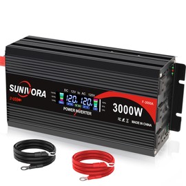 Sunivora 3000 Watt Inverter with LCD Display 12V DC to 110V/120V AC 60HZ Car Power Inverter with 3 AC Outlets & Dual USB Ports for Car RV Truck Camping