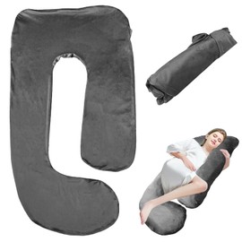 Pregnancy Pillow Cover, J-Shaped Pillowcase, Nursing Pillow Cover, Cotton Removable Body Pillow, Full Body Maternity Pillow Replacement Cover for Adults, Nursing Pillow, 150 x 80 cm, Black