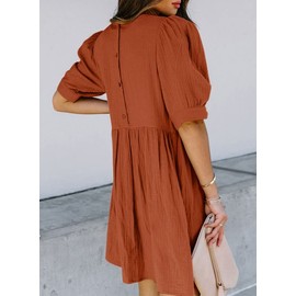 Dokotoo Womens Dress Summer Vintage Simple Tunic Dress Maternity Dress Crew Neck Lantern Sleeve Work Spring Casual Loose Mini Short Skater Dress with Pockets Orange X-Large