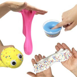 Beaded Slime, Stretchable Slime, Clay, New Feel, Mysterious, Squishy, Monster, Indoor Play, SNS, Stress Relief, (Set of 4 Colors)