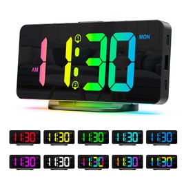 ORIA RGB Digital Alarm Clock, Colorful Digital Clock for Bedroom, 7'' Bedside Clock with Ambient Light, 11 Color Modes, Dual Alarms, Adjustable Brightness, 2 USB Ports, for Home, Office