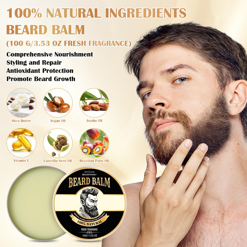 Beard Balm for Men, 100% Natural with Shea Butter, Argan