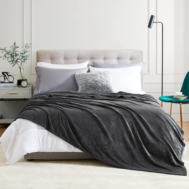 EHEYCIGA Fleece Blanket Dark Grey Throws for Sofas Fluffy Warm