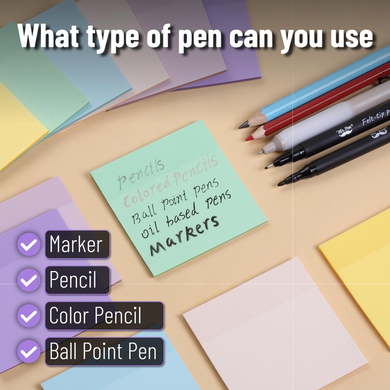 Mr. Pen- Transparent Sticky Notes, 3”x3”, Morandi Colors, 12 Pads,