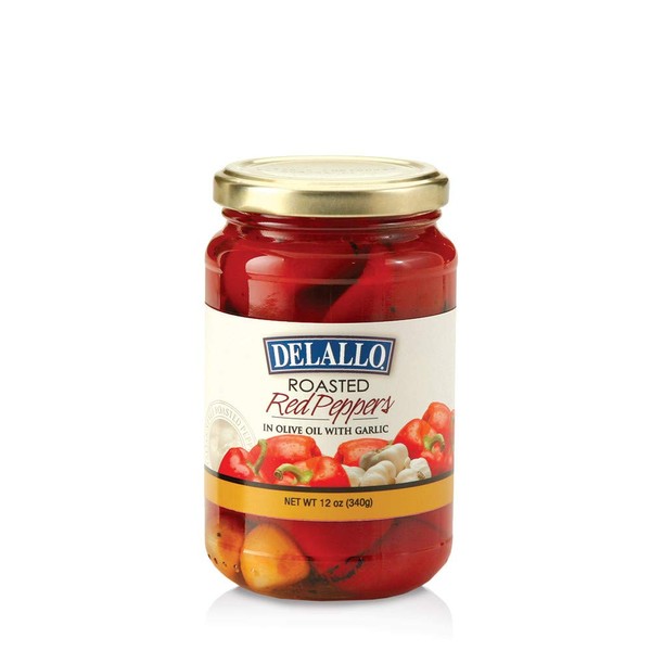 De Lallo Roasted Red Peppers With Garlic, 12-ounce Jars (Pack