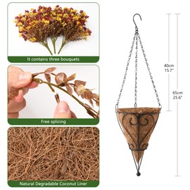 Artificial Faux Mums Hanging Flowers Plants Basket for Outdoor Decoration,Fake Silk Orange Planter UV Resistant Look Real for Home Porch Porch Patio Garden Outside Spring Summer Decor (Yellow Brown)