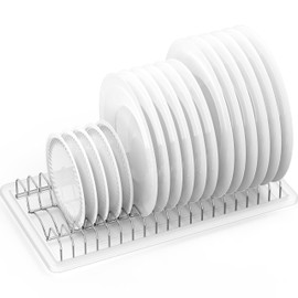 Simple Houseware Stainless Steel Plate Drying Rack with Drainboard, Chrome