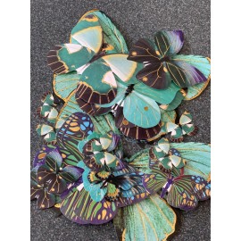 Adhesive Wwod Shapes LARGE COLORFUL BLUE/GREEN COLORS BUTTERFLY SHAPE MULTI-SIZE BUTTERFLIES 32pcs