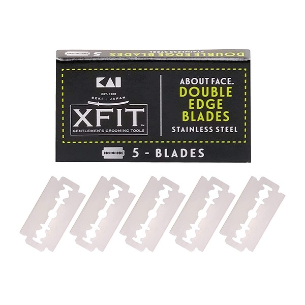 Double Edge Safety Razor blades by Kai Xfit (5 Blades); Durable Stainless-steel Razor blades with Superior Cutting Edge for Precision Shaving; Multiple Uses; Conveniently fits all Double-Edge Razors