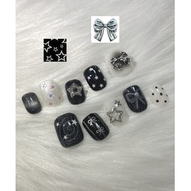 Black dot handmade nail tips - short oval / 블랙 도트 수제네일팁 - 숏오벌