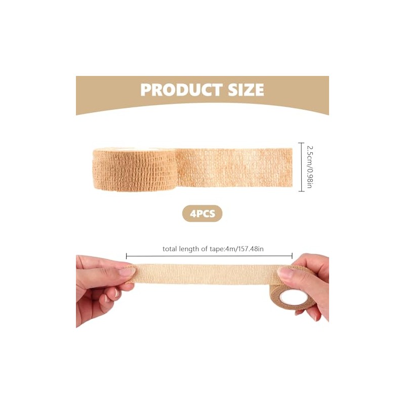 4Pcs Cohesive Finger Tape, 2.5cm x 4.5m Sport Latex Free