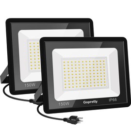 Gopretty 150W Warm White Outdoor LED Flood Lights, 3000K 18000LM IP66 Waterproof, Garden Garage, Court, Shop Exterior Security Floodlights 2 Pack