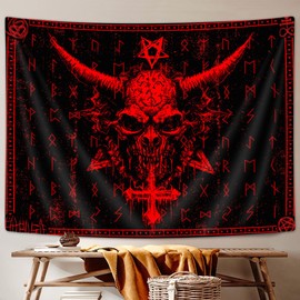 Ptrxobj Goat Head Pentagram Tapestry - Gothic Devil Demon Symbol Wall Hanging for Living Room, Bedroom, Dorm - Mysterious Hippie Design, 60x51 Inch