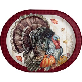 Timeless Turkey Party Supplies | Bundle for 8 | Includes Oval Banquet & Appetizer Plates, Lunch & Beverage Napkins | Thanksgiving Turkey Theme