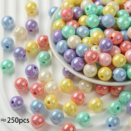 BERMRO 12mm Ab Color Beads Acrylic Beads Assorted Spring Colors Round Bubble Beads for DIY Craft Jewelry Necklace Making (ab-Spring)