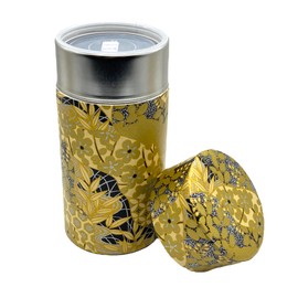 野口熊太郎茶園 Japanese Tea Canister Tin Golden Pattern/Double Lid/Japanese Washi Paper Pasted /200g Tea Capacity/Loose Leaf Tea Storage/Storage Container with Lid