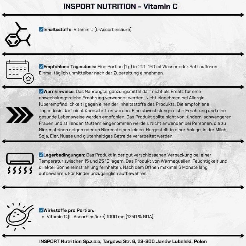 Vitamin C Pulver 30 Portionen | Hochdosiert 1000 mg L-Ascorbinsäure
