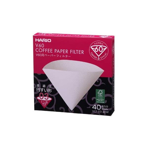 Hario V60 Size 03 Coffee Paper Filters 40-Count Boxed (Total