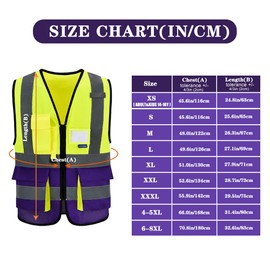 A-SAFETY Yellow purple reflective Working Vest with Zipper Pockets