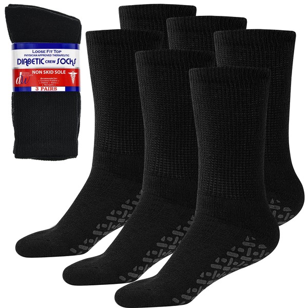 Debra Weitzner Calcetines de ajuste holgado sin ataduras, calcetines antideslizantes para diabéticos para hombres y mujeres, paquete de 3, color negro