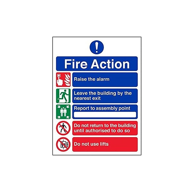 V Safety 5 Message Fire Action Notice Sign - 150mm