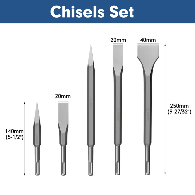 17Pcs Rotary Hammer Drill Bits and Chisel Set - SDS-Plus