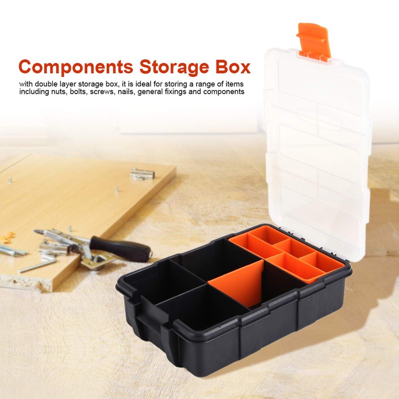 BORDSTRACT Hardware Organizer Box with Dividers, Double Layer Plastic Tools