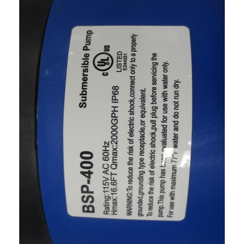 BEISEN 2000-GPH 1/2HP Clean/Dirty Water Submersible Pump