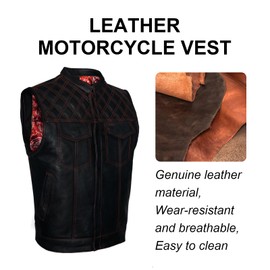 GARGOYLE BELLS Men's Leather Motorcycle Vest with Gun Pockets Biker Club Vest with Liner &Snap/Zipper For Riding (as1, numeric, numeric_44, regular, regular, Black with Red Thread+Lining)